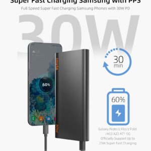 imuto Slim Portable Charger, 30W PPS Bundle Super Fast Charging Power Bank with USB-C PD Power Bank External Battery, Compatible with Samsung Galaxy S23 S22, iPad Pro, iPhone 15/14/13 Pro Max, Pixel