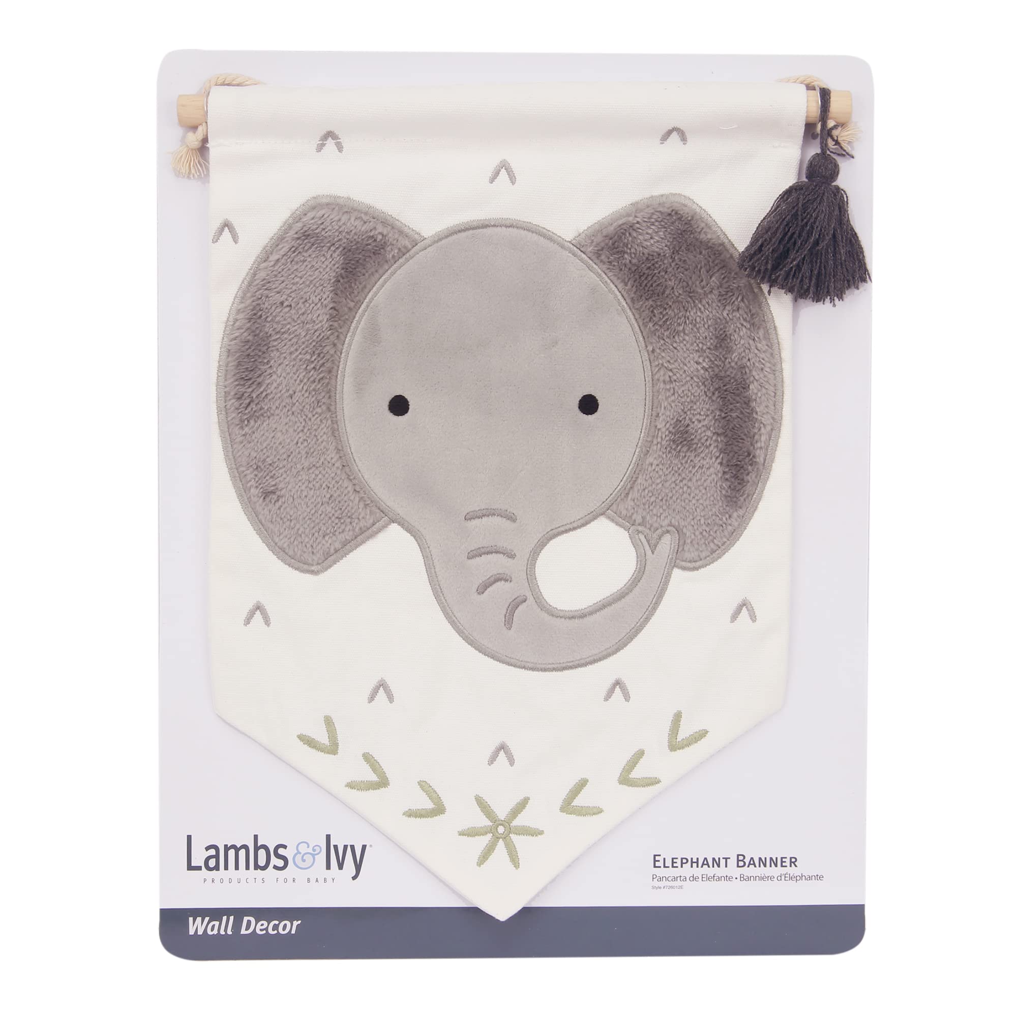 Lambs & Ivy Elephant Canvas Banner Nursery Wall Art/Wall Hanging - White/Gray