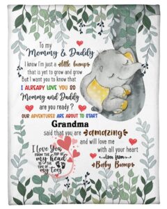 personalized blanket for time to be mom dad i know i'm just a little bump yellow elephant custom name gifts for pregnancy from baby boy for christmas fleece sherpa blanket