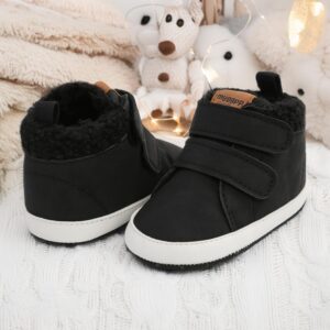 HsdsBebe Baby Ankle Boots Infant Boys Girls Fleece Booties Anti-Slip Sole Sneakers Toddler Newborn Walking Crib Shoes(M2035 black,2)