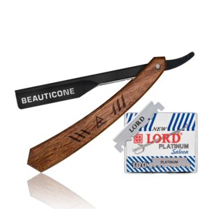 beauticone straight razor | professional barber rose wooden razor with black blade holder for men with 100 single edge blades │slide-out design