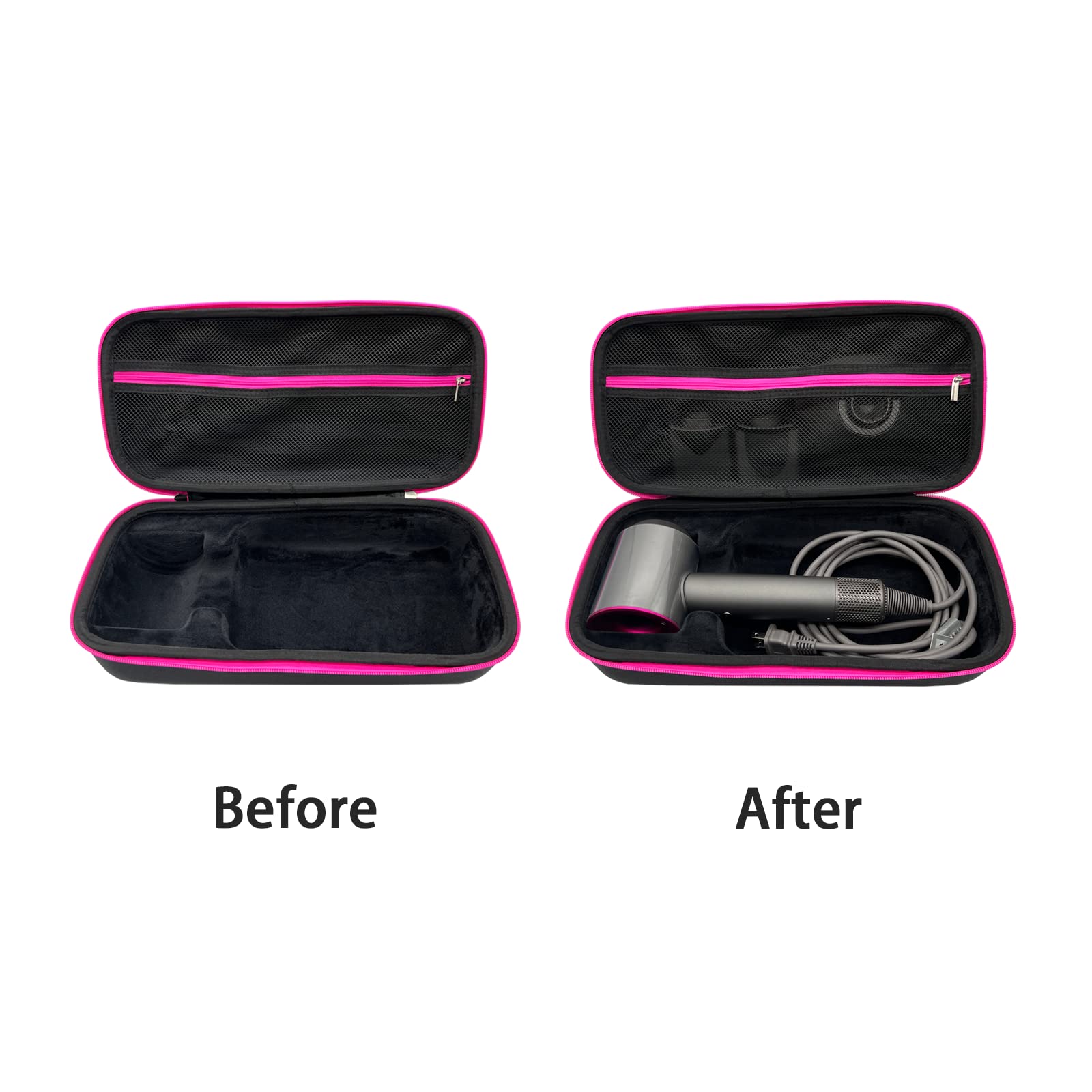 LITTECA hard case for Dyson hair dryer hard travel storage Caring Case with All Attachments Pink Zipper