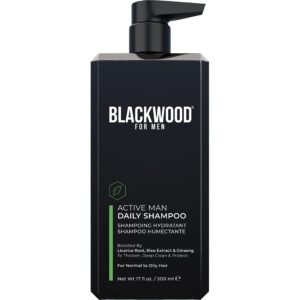 blackwood for men active man daily shampoo - thickening & clarifying shampoo for normal to oily hair or scalp - fights hair loss - natural vegan formula - sulfate free with ginseng & aloe vera (17oz)