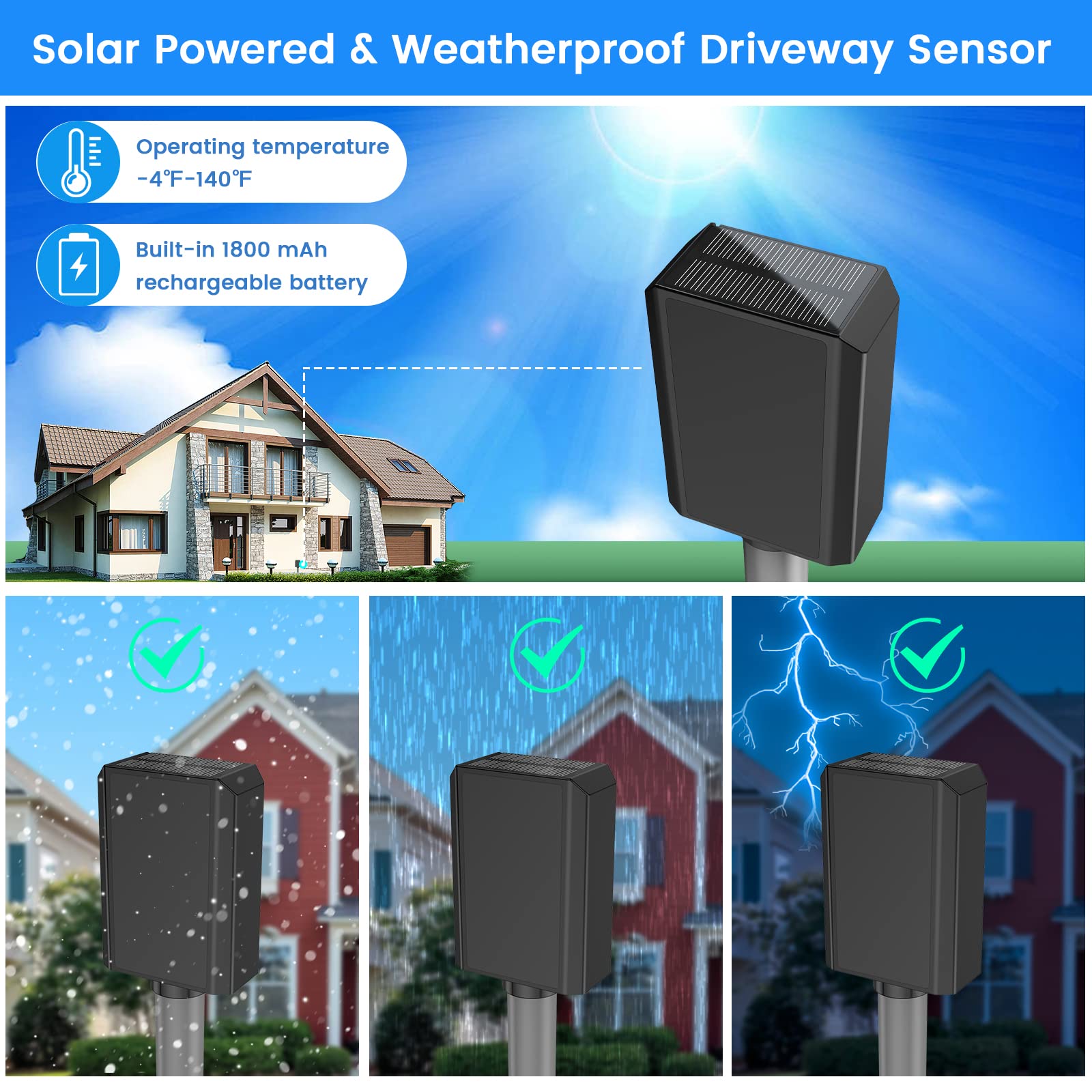 Chtoocy 1/2 Mile Upgrade Wireless Driveway Alarm, Motion Alarms for Cars with Long Range Base Station, Weatherproof Driveway Alert, Only Detect Vehicles, Pass Animals and People