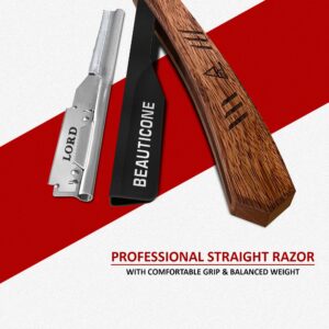 BEAUTICONE Straight Razor | Professional Barber Rose Wooden Razor with Black blade holder for men with 100 Single Edge Blades │slide-out design