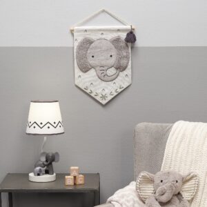 Lambs & Ivy Elephant Canvas Banner Nursery Wall Art/Wall Hanging - White/Gray