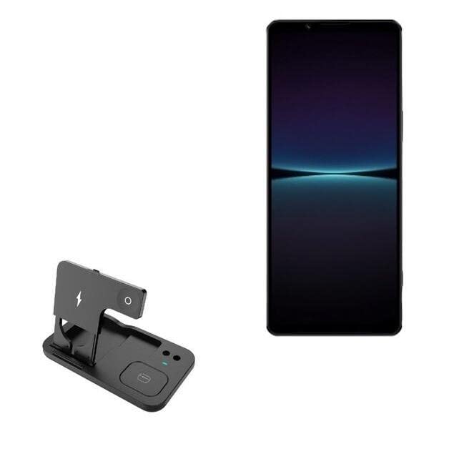 BoxWave Charger Compatible with Sony Xperia 1 IV (Charger Wireless MultiCharge Desktop Stand Pro, Qi Wireless 4 in1 Charger Stand Multiple Devices for Sony Xperia 1 IV - Jet Black