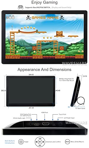 Waveshare 11.6inch IPS Capacitive Touch Screen LCD 1920×1080 HDMI Display with Toughened Glass Cover Compatible with Raspberry Pi Jetson Nano and BB Black Use as Computer Monitor