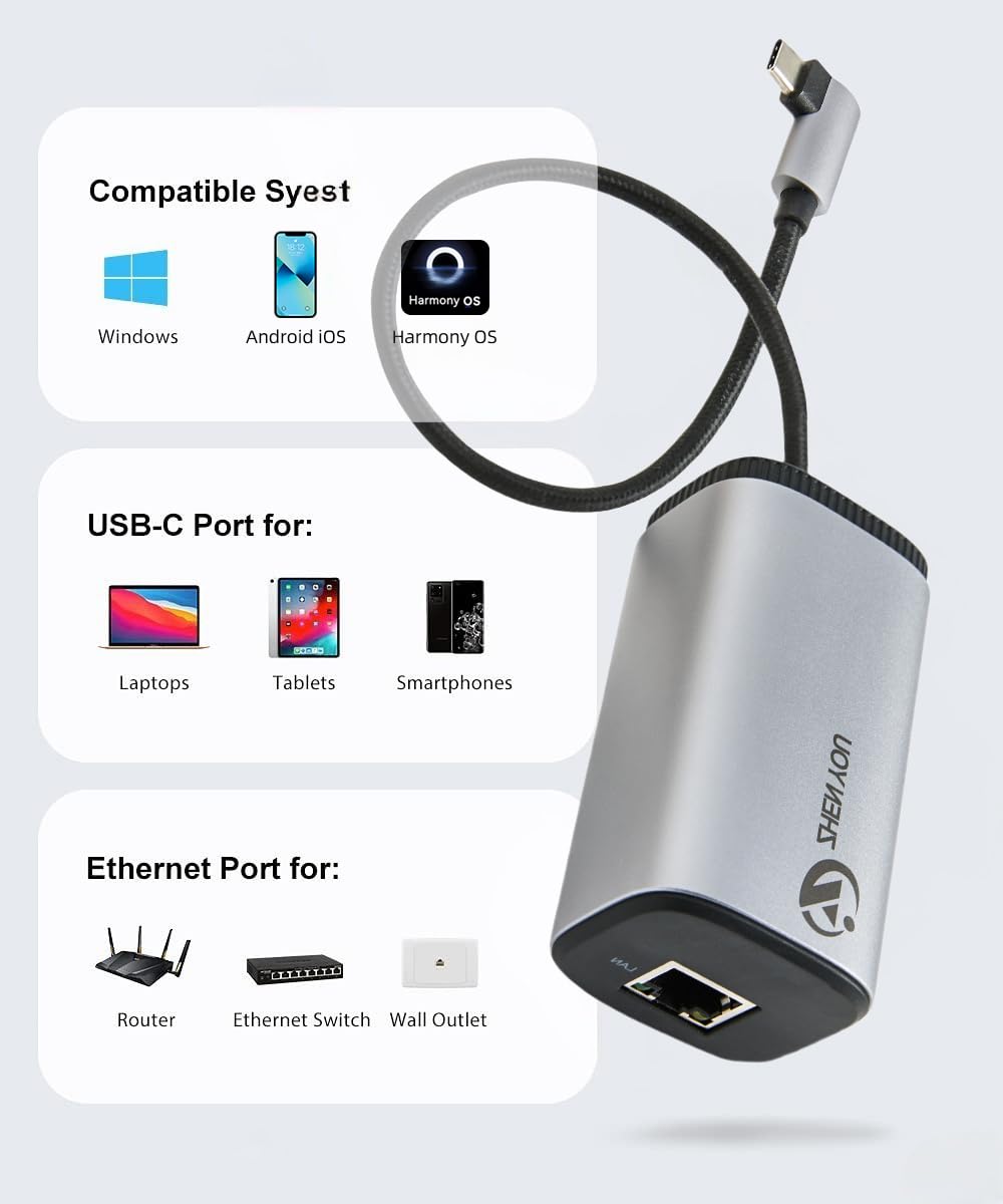 NP Type-C to Gigabit PoE Converter, POE Ethernet Adapter gigabit RJ45 to Type C 1000Mbps Converter