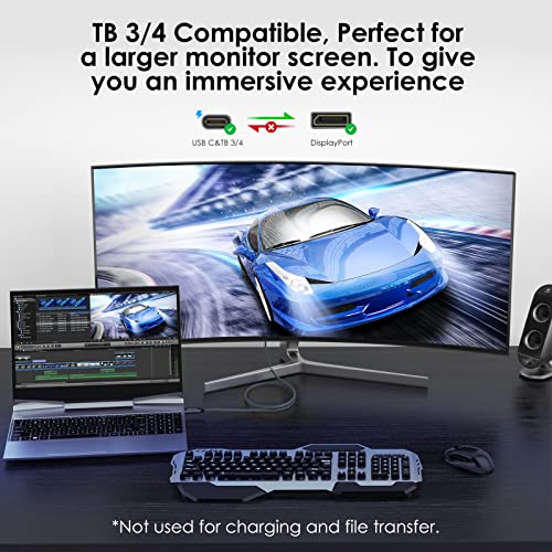 Dbilida VESA Certified 8K USB C to DisplayPort 1.4 Cable 6.6 ft, Support 8K@60Hz, 4K@240Hz 165Hz, 2K@240Hz, [Thunderbolt 4/3 Compatible] 32.4Gbps for iPhone 15/Plus/Pro/Pro Max, MacBook Pro M1 M2,etc