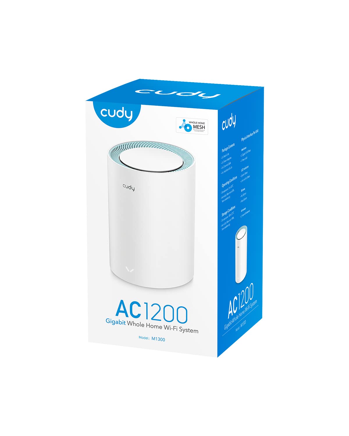 Cudy AC1200 Gigabit Whole Mesh WiFi System, Dual Band, WiFi Extender, High Gain Antennas, VPN, Cloudflare, Connect Up to 100 Devices, M1300 1-Pack