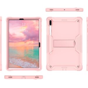 GaoBao Samsung Tab S7 FE 12.4'' Case, 3 in 1 Heavy Duty Pencil Holder Hybrid Hard Soft Bumper Drop Protective Tablet Case for Samsung Galaxy Tab S7 FE 12.4''/ S8 Plus 2022/ S7 Plus 2020, Rose Gold.