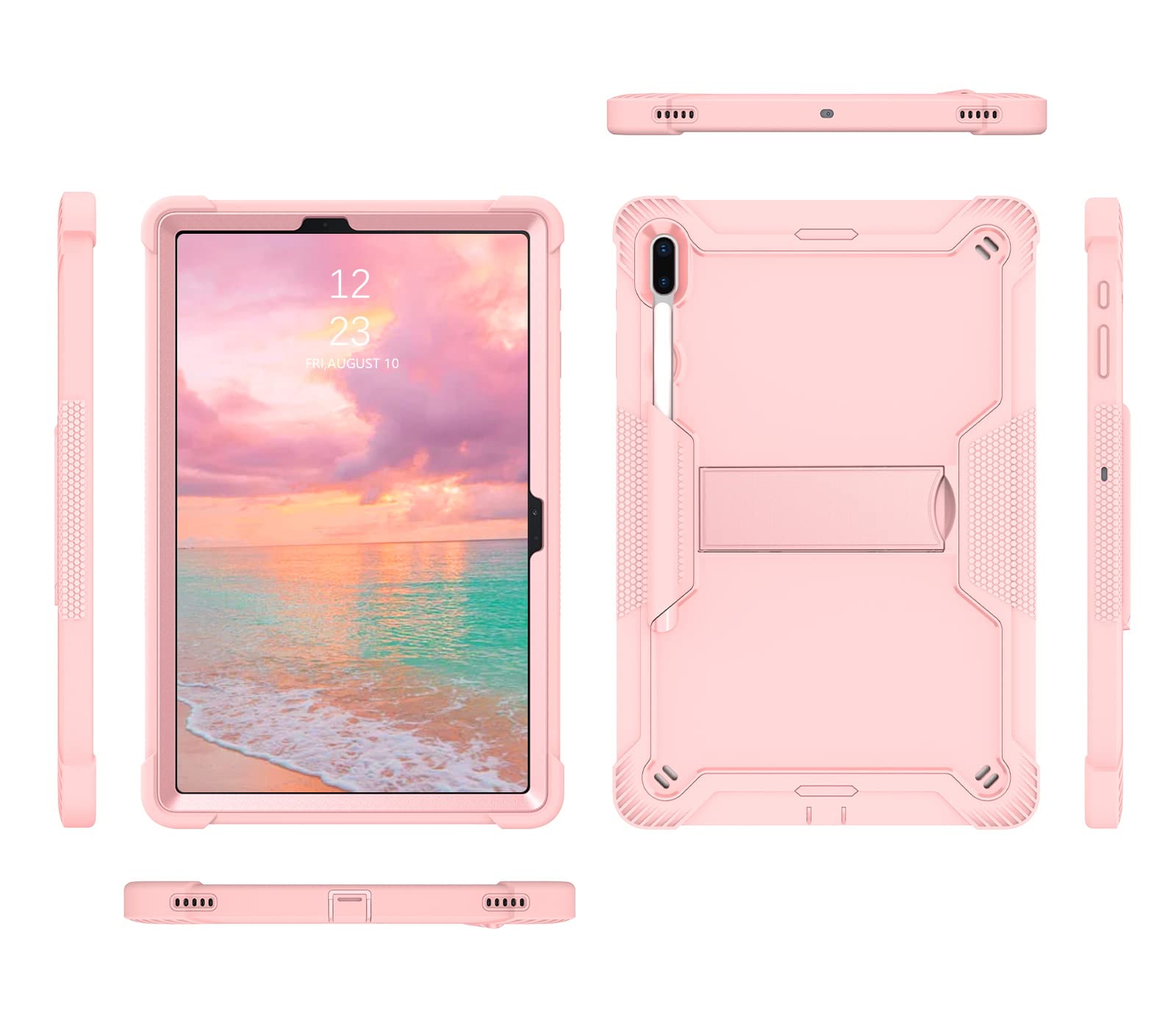 GaoBao Samsung Tab S7 FE 12.4'' Case, 3 in 1 Heavy Duty Pencil Holder Hybrid Hard Soft Bumper Drop Protective Tablet Case for Samsung Galaxy Tab S7 FE 12.4''/ S8 Plus 2022/ S7 Plus 2020, Rose Gold.