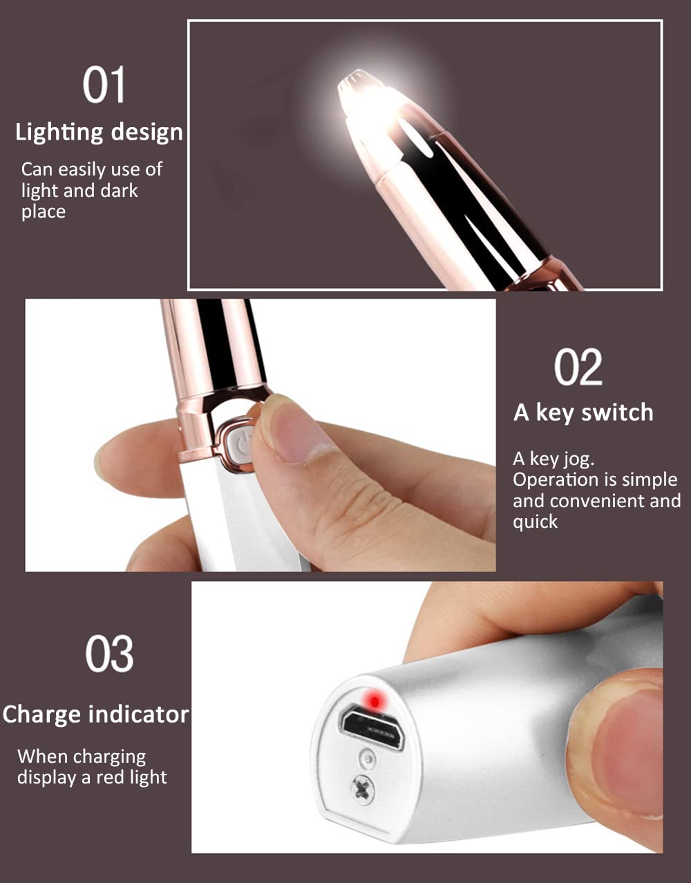 2 in 1 Eyebrow Trimmer Facial Hair Remover Electric Razor for Women Pubic Hair Bikini Shaver Epilator for Face Peach Fuzz Lips Painless Rechargeable Portable