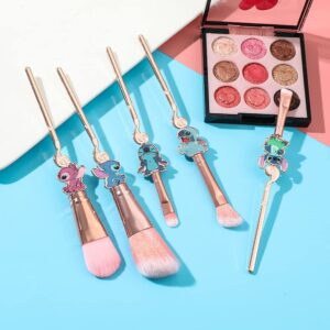 Stitch Makeup Brushes Bracelet Set - Ohana Interstellar Baby Stitch Makeup Brush and 8.26in Pandora Stitch Bracelet Gifts for Girls Women Birthday Christmas