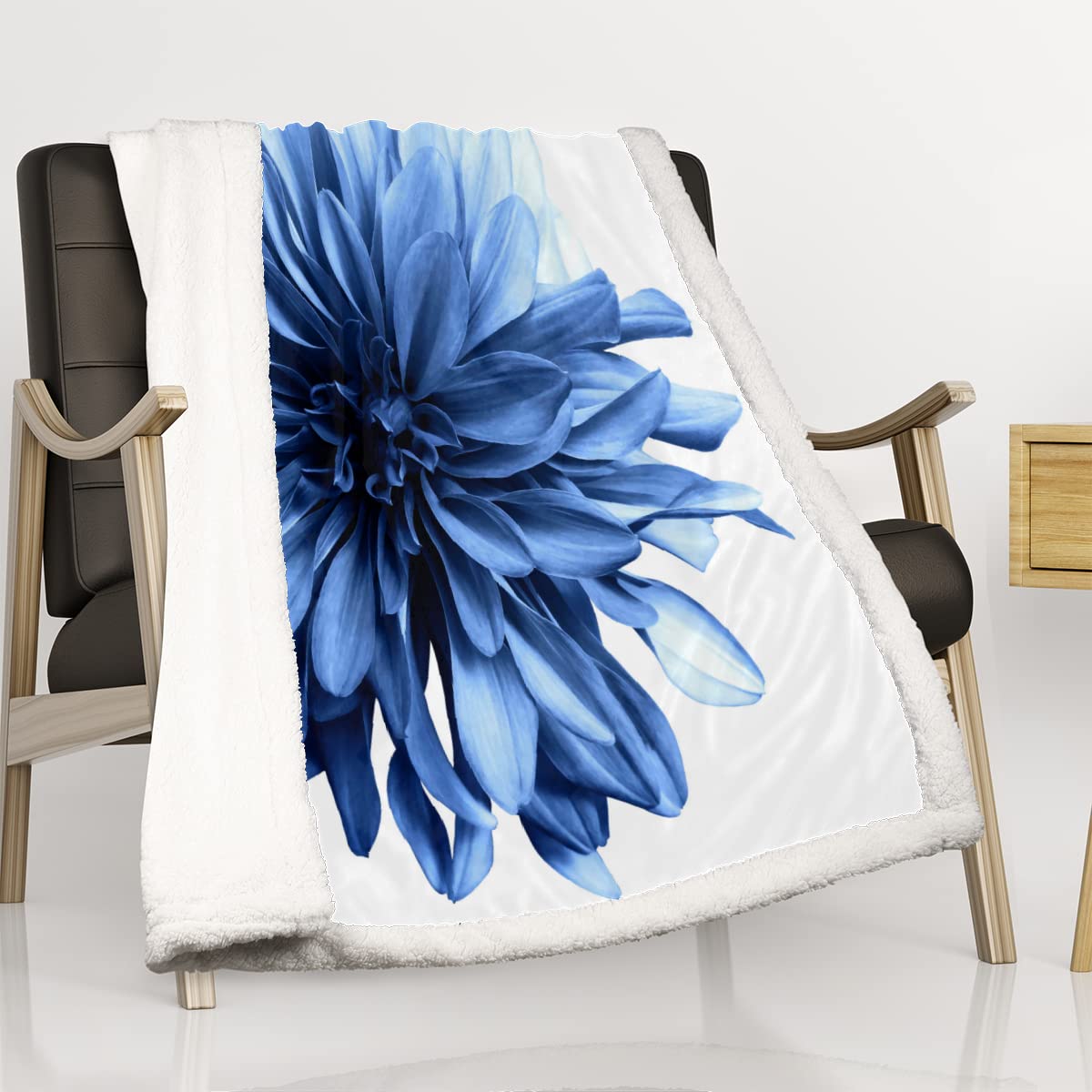 Blue Flowers Dahlias Throw Blanket Baby Blankets for Baby Boys Girls, Soft Cozy Lightweight Warm Blanket for Nursery Couch Sofa Chair Recliner Bed Baby Gifts 30x40 Inch