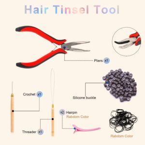 Waysear 12 Colors Hair Tinsel for Girls, 47 Inches Hair Tinsel Kit with Tool, 2400 Strands Tinsel Hair Extensions for Women, Fairy Hair Tinsel Glitter Sparkling Shiny Hair for Christmas Party