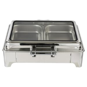 400W Stainless Steel Food Warmer Commercial Buffet Kitchen Chafing Dish with 2 Pans 9L Double Compartment Countertop Food Server Heater for Restaurant Hotels Catering Parties