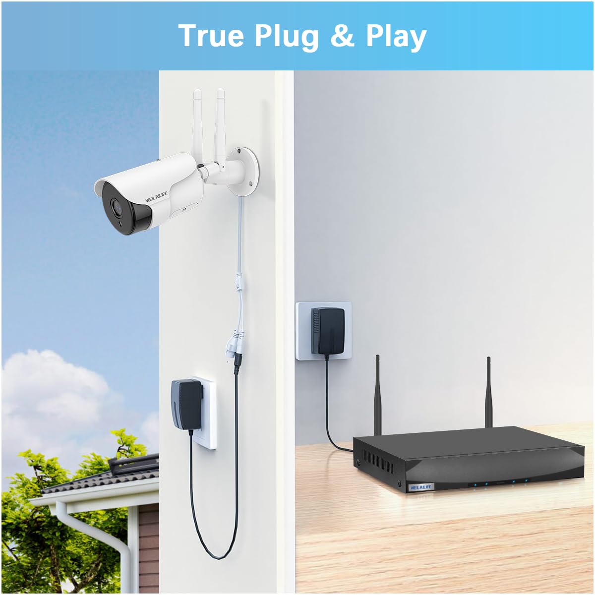 【2-Way Audio & Dual Antenna Enhanced】 90ft Night Vision Outdoor Wireless Security Camera System, Wireless Surveillance Camera System, WiFi Video Surveillance, Home Security Cameras