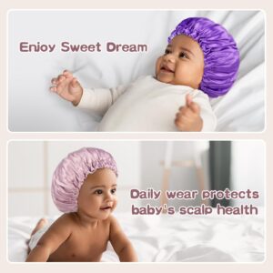 Baby Bonnet for 6-36 Months Sleeping: Reversible Smooth Satin for No Mess Toddler's Curly Hair, Adjustable Band No Slip Pink Purple