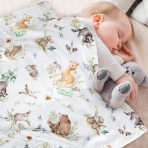 HOMRITAR Baby Blanket for Boys Girls Soft Plush Minky Blanket with Double Layer Dotted Backing for Toddler Nursery with Woodland Animals Printed 30 x 40 Inch (75 x 100 cm)