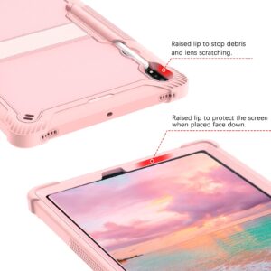 GaoBao Samsung Tab S7 FE 12.4'' Case, 3 in 1 Heavy Duty Pencil Holder Hybrid Hard Soft Bumper Drop Protective Tablet Case for Samsung Galaxy Tab S7 FE 12.4''/ S8 Plus 2022/ S7 Plus 2020, Rose Gold.