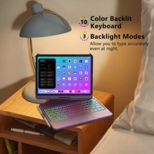 iPad Pro 11 inch Case with Keyboard, iPad Air 5/Air 4 10.9 inch Keyboard Case with Trackpad, Keyboard Case for iPad Air 5/Air 4 and iPad Pro 1-4 Gen, Backlit 10 Color & 360 Screen Rotation -Purple