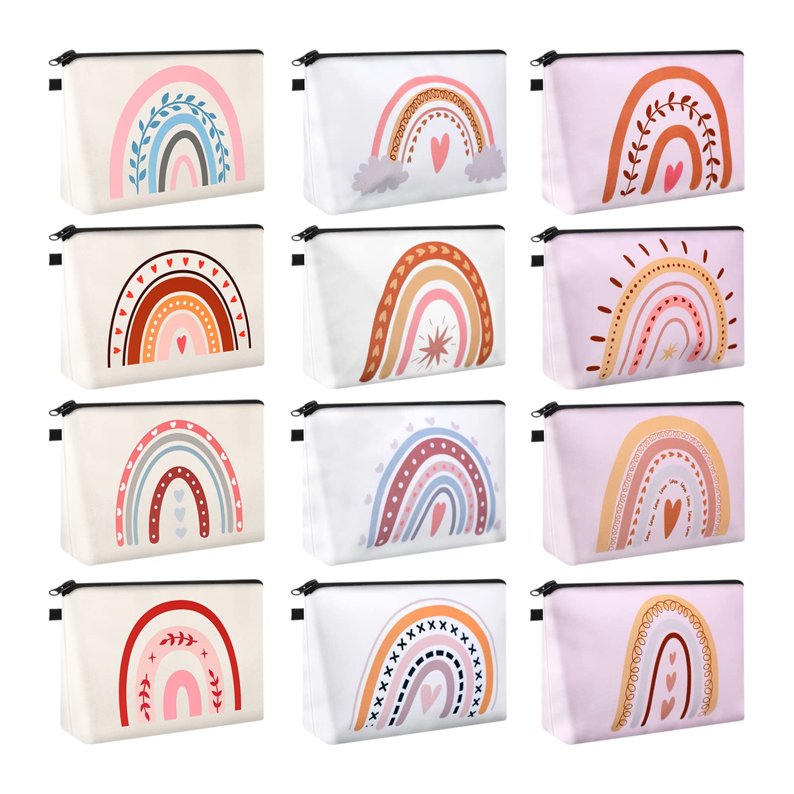 Sanwuta 12 Pieces Cosmetic Bags Makeup Bags Printed Roomy Toiletry Bag Waterproof Beauty Bag Organizer Pouches with Zipper Makeup Accessories for Women Girls (Rainbow Style)