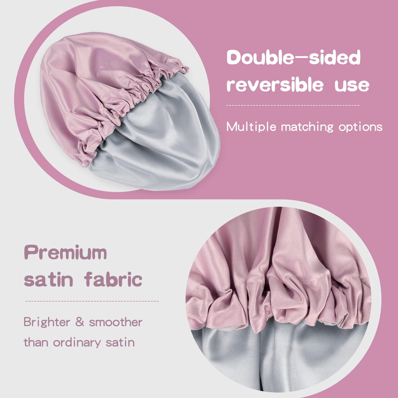 Baby Bonnet for 6-36 Months Sleeping: Reversible Smooth Satin for No Mess Toddler's Curly Hair, Adjustable Band No Slip Pink Purple