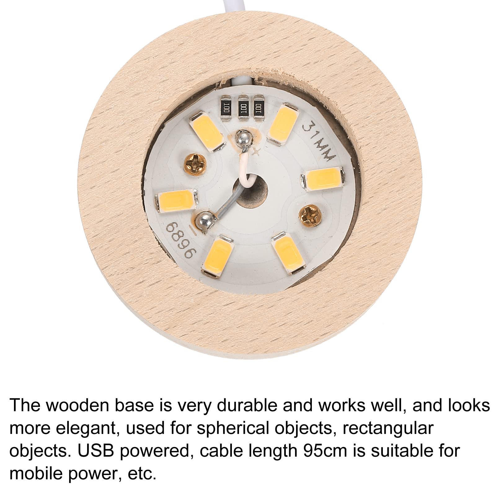 MECCANIXITY LED Wood Displays Base Ball Stand Holders 6x2cm Warm Light Round USB Switch for Crystal Ball Stone Pack of 2