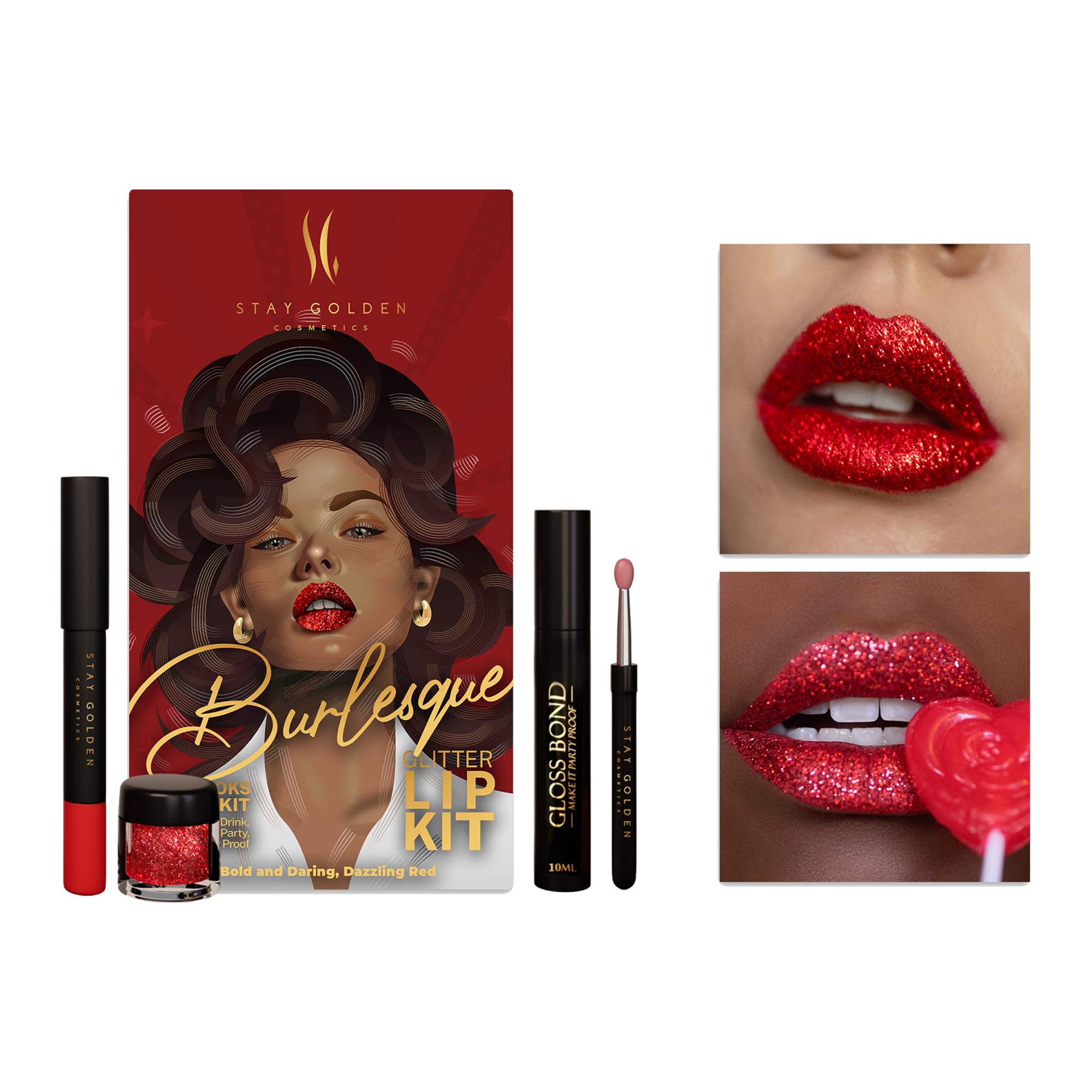 Stay Golden Cosmetics Burlesque Glitter Lip Kit (Red)