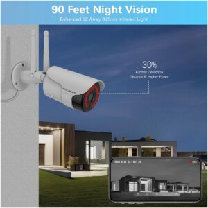 【2-Way Audio & Dual Antenna Enhanced】 90ft Night Vision Outdoor Wireless Security Camera System, Wireless Surveillance Camera System, WiFi Video Surveillance, Home Security Cameras