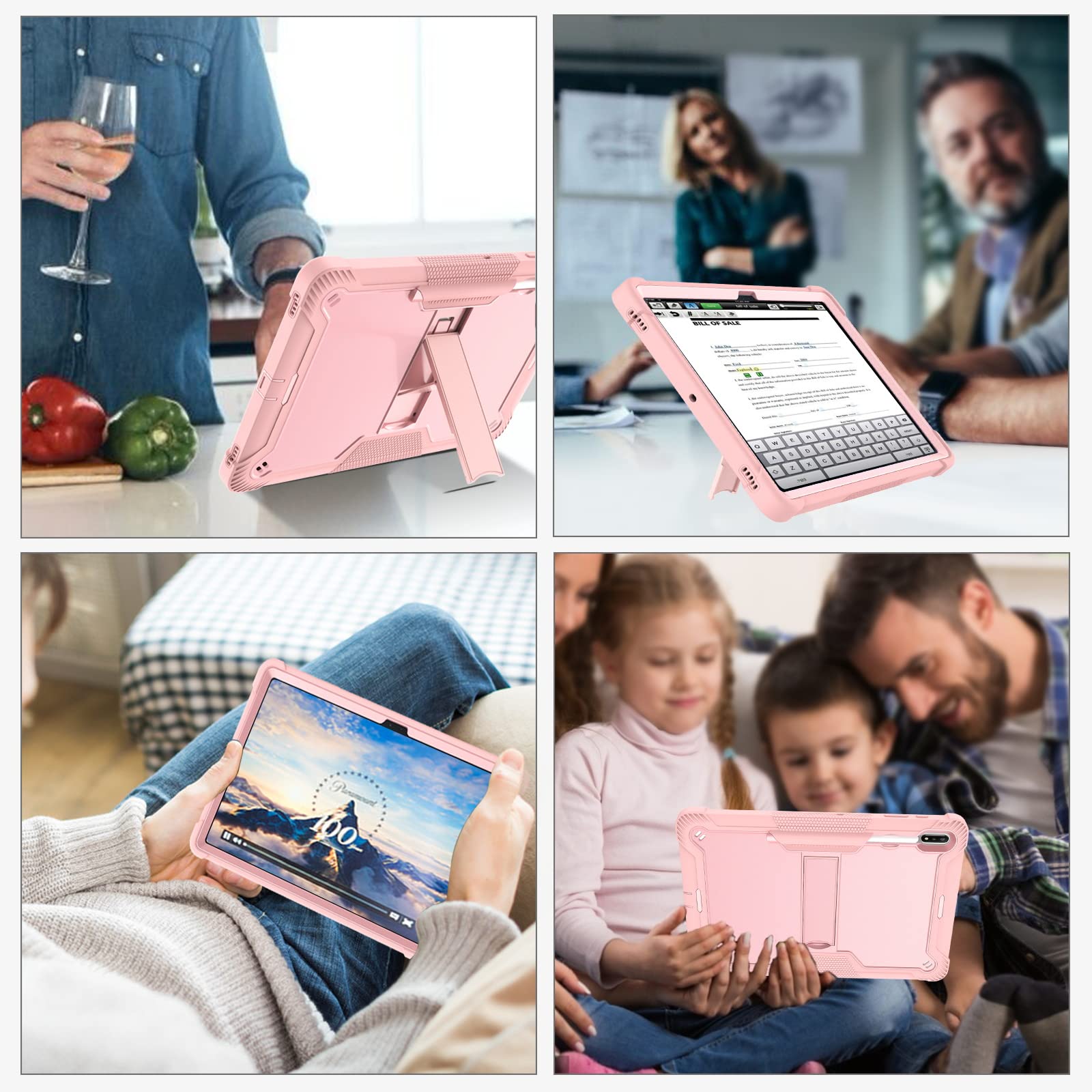 GaoBao Samsung Tab S7 FE 12.4'' Case, 3 in 1 Heavy Duty Pencil Holder Hybrid Hard Soft Bumper Drop Protective Tablet Case for Samsung Galaxy Tab S7 FE 12.4''/ S8 Plus 2022/ S7 Plus 2020, Rose Gold.