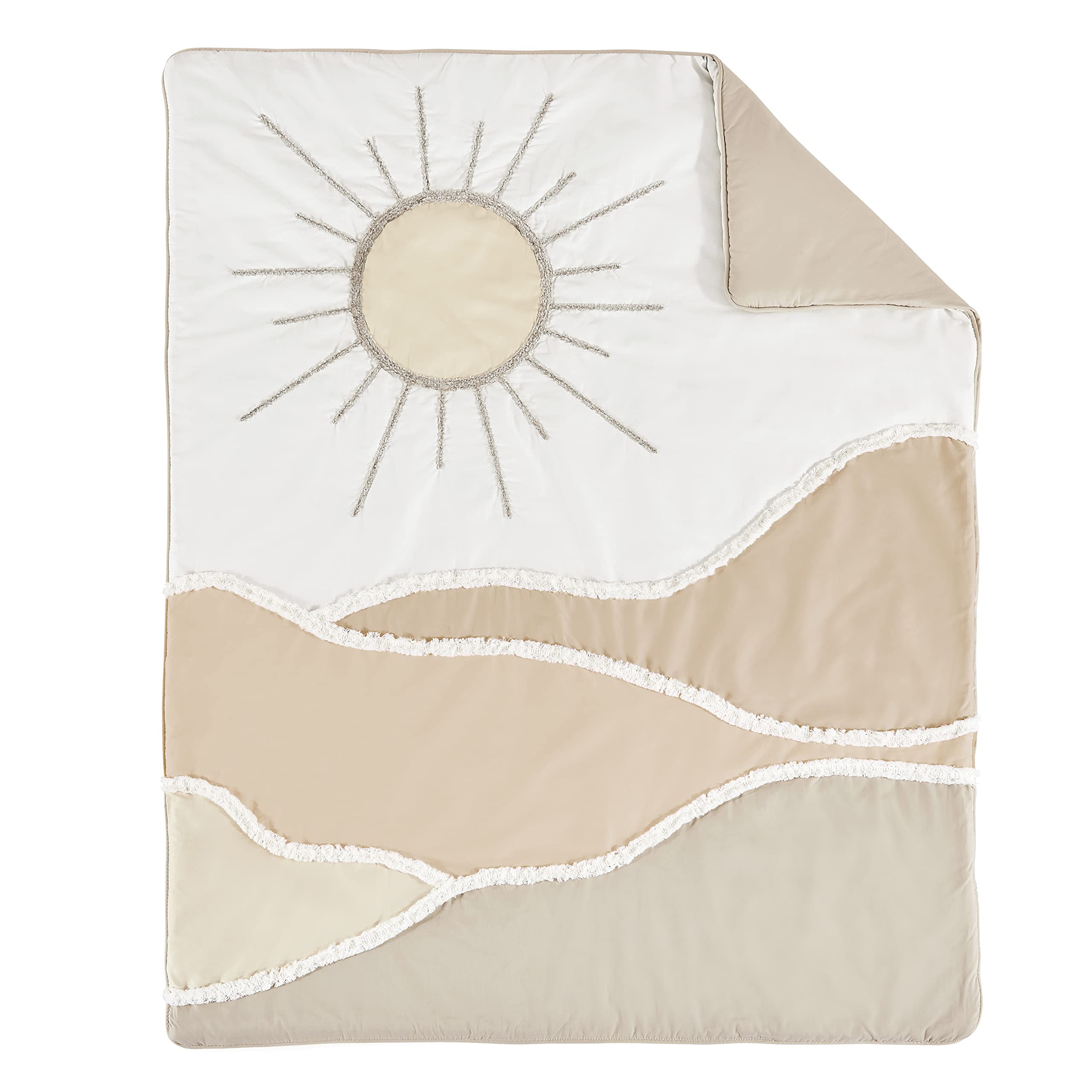 Sweet Jojo Designs Boho Desert Sun Taupe Nursery Baby Boy or Girl 4pc Crib Bedding Set Neutral Tan Beige Ivory Gold Cream Off White Bohemian Mountain Nature Outdoors Geometric Minimalist Sunshine