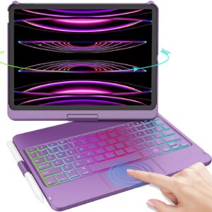 iPad Pro 11 inch Case with Keyboard, iPad Air 5/Air 4 10.9 inch Keyboard Case with Trackpad, Keyboard Case for iPad Air 5/Air 4 and iPad Pro 1-4 Gen, Backlit 10 Color & 360 Screen Rotation -Purple