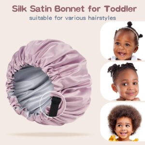 Baby Bonnet for 6-36 Months Sleeping: Reversible Smooth Satin for No Mess Toddler's Curly Hair, Adjustable Band No Slip Pink Purple