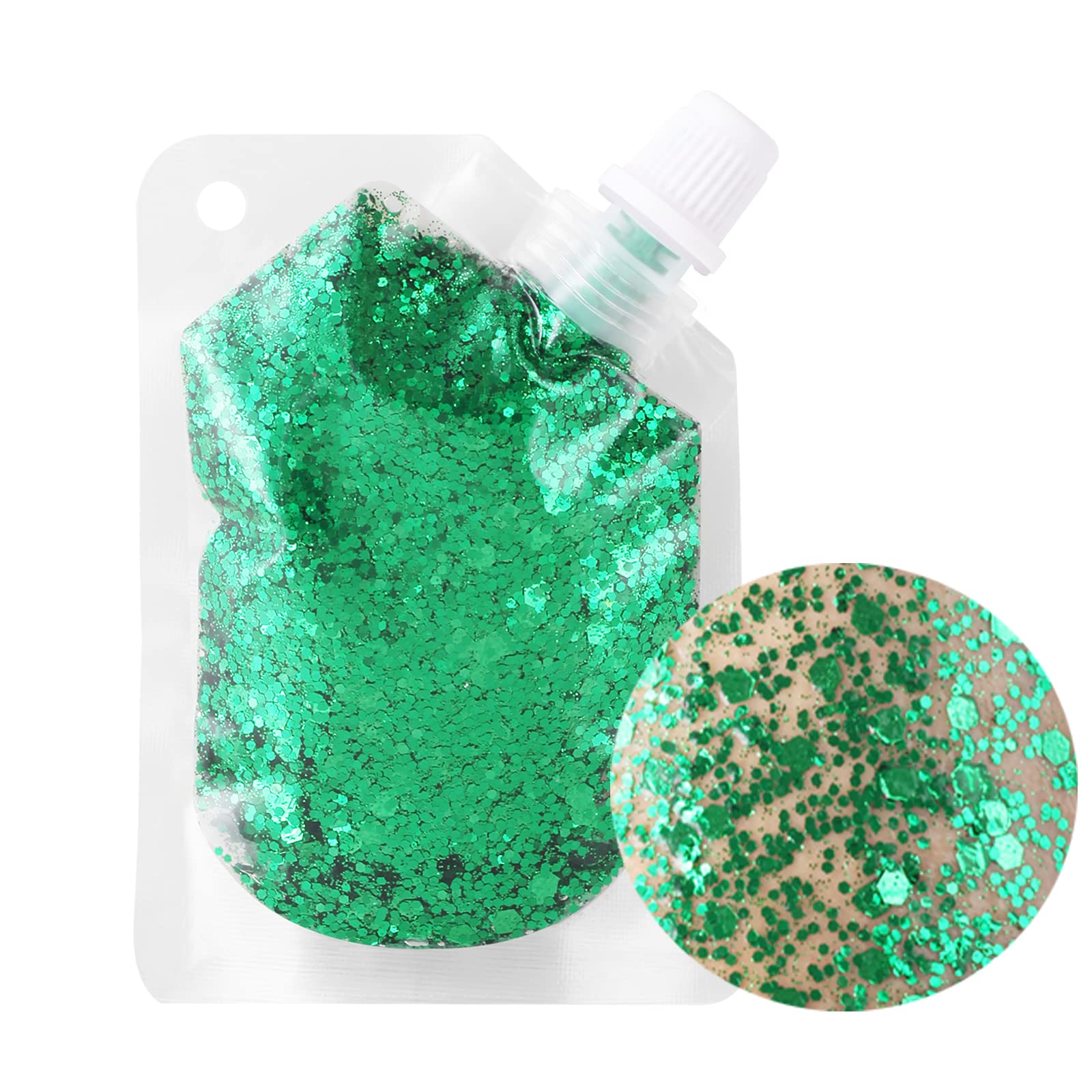 MEICOLY Green Body Glitter,Green Face Glitter Gel Alien Glitter Makeup,Mermaid Sequins Glitter Face Paint,Face Hair Party Festival Chunky Glitter Makeup,Sparkly Body Glitter Gel for Women Kids