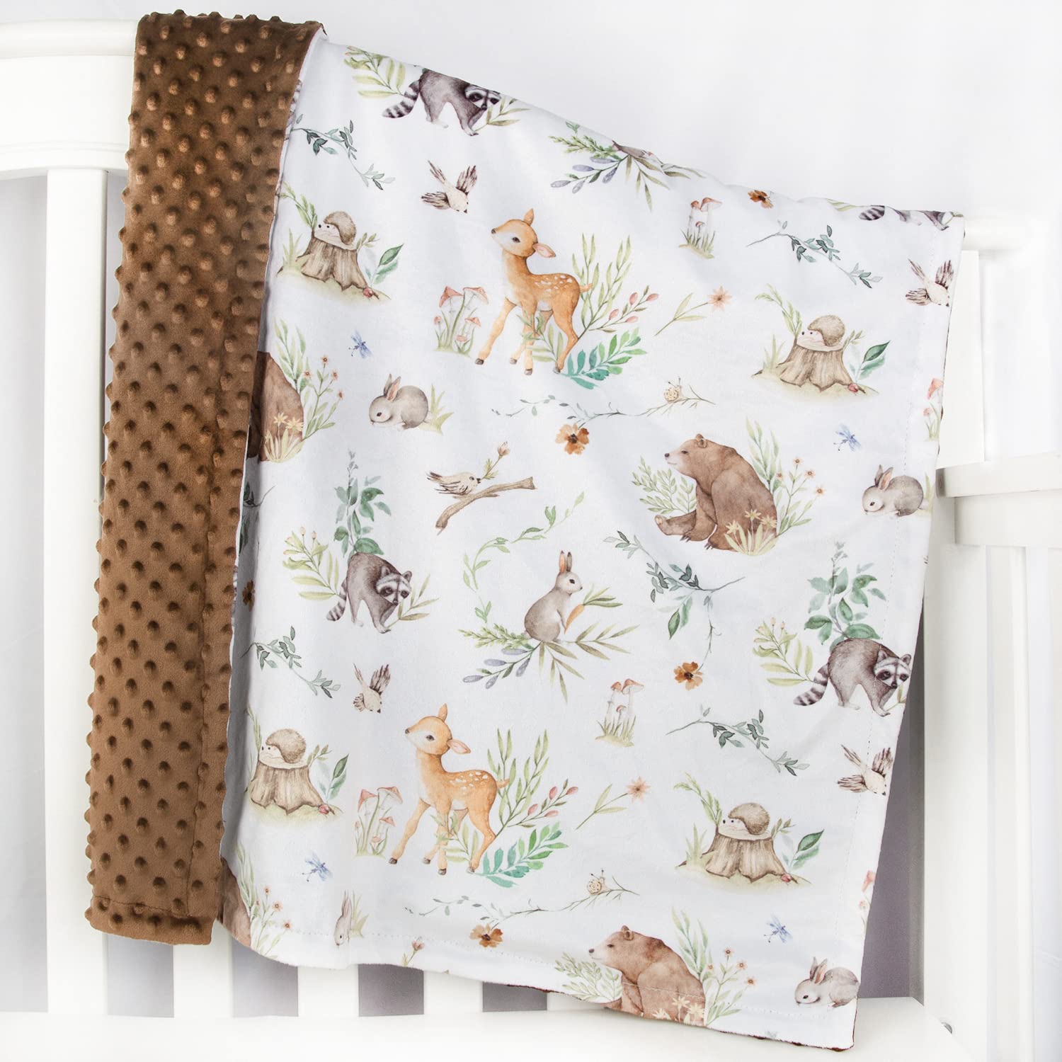 HOMRITAR Baby Blanket for Boys Girls Soft Plush Minky Blanket with Double Layer Dotted Backing for Toddler Nursery with Woodland Animals Printed 30 x 40 Inch (75 x 100 cm)