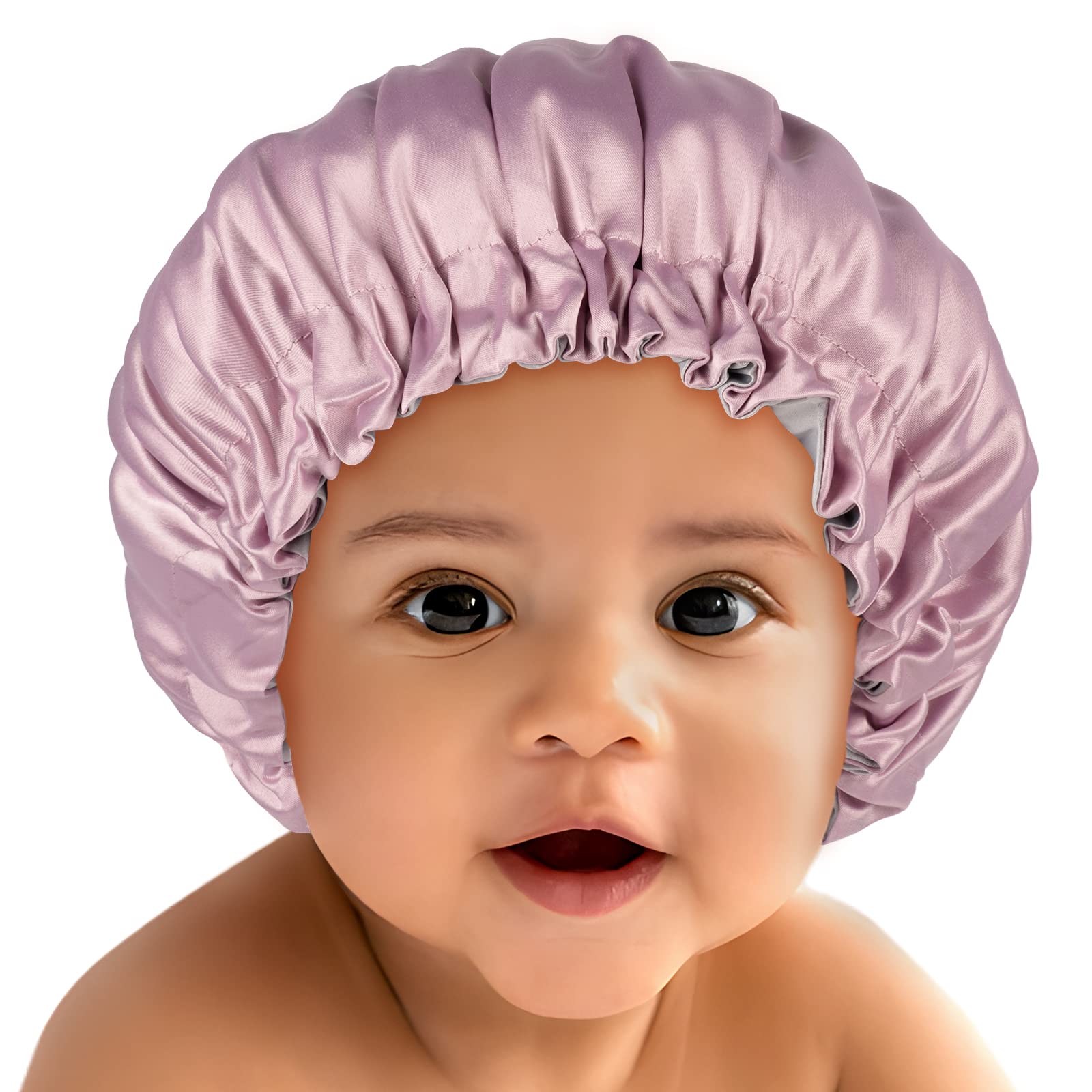 Baby Bonnet for 6-36 Months Sleeping: Reversible Smooth Satin for No Mess Toddler's Curly Hair, Adjustable Band No Slip Pink Purple