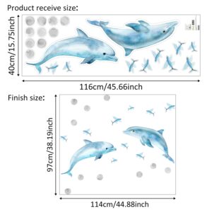 funlife Watercolor Wall Decals Peel and Stick, Ocean Animals Wall Stickers, Under The Sea Wall Decal Stickers for Kids Room Bedroom Playroom Nursery Room, Flying Fish & Dolphin