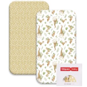 gllquen baby crib sheets for boys girls, organic fitted crib sheets elastic toddler bed crib mattress sheet floral pattern, standard safe crib sheets for baby unisex 52"x 28" x9"(giraffe)