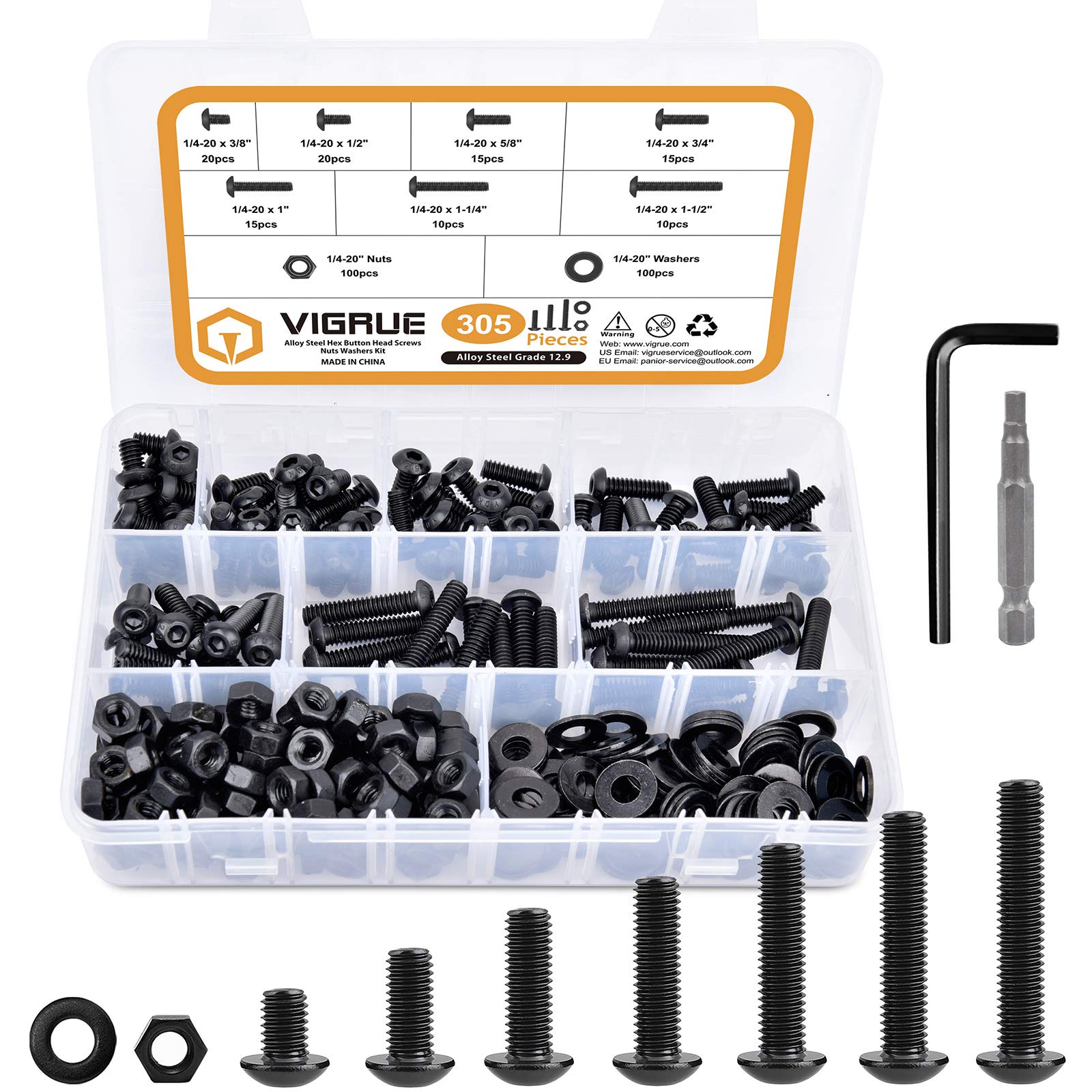 Black Bolts and Nuts Washers Kit, Hex Flange Bolt Assortment, Full Coarse Thread