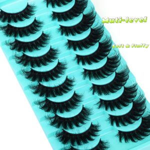 False Eyelashes Fluffy Mink Cat Eye Lashes Strip Pack 10 Pairs 18MM Wispy D Curl Fake Lashes That Look Like Extensions 8D Full Dramatic Eyelash by Goddvenus