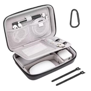 mosiso electronic organizer travel case compatible with macbook power adapter, compatible with magic mouse & pencil, sd card, usb flash disk with 4 modular insert & 2 cable tie & snap hook, black