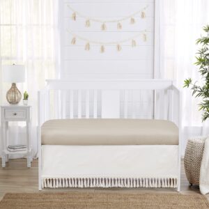 Sweet Jojo Designs Boho Fringe Ivory Boy or Girl Baby Crib Bed Skirt Nursery Dust Ruffle - Solid Neutral Cream Off White Tassel Boho Fringe Bohemian Minimalist for Taupe Desert Sun Collection