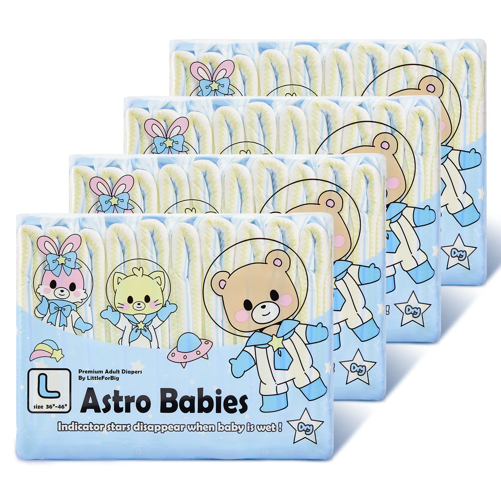 Littleforbig Printed Adult Brief Diapers 40 Pieces (4 Packs) - Astro Babies(L)