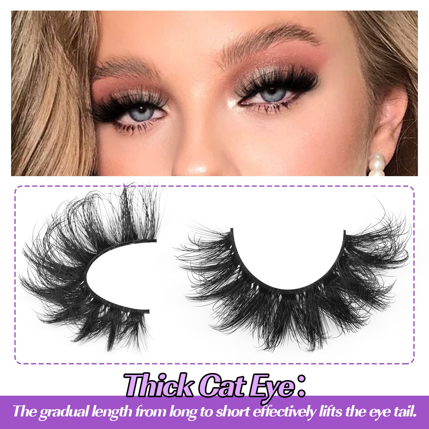 False Eyelashes Fluffy Mink Cat Eye Lashes Strip Pack 10 Pairs 18MM Wispy D Curl Fake Lashes That Look Like Extensions 8D Full Dramatic Eyelash by Goddvenus