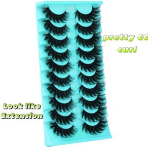 False Eyelashes Fluffy Mink Cat Eye Lashes Strip Pack 10 Pairs 18MM Wispy D Curl Fake Lashes That Look Like Extensions 8D Full Dramatic Eyelash by Goddvenus