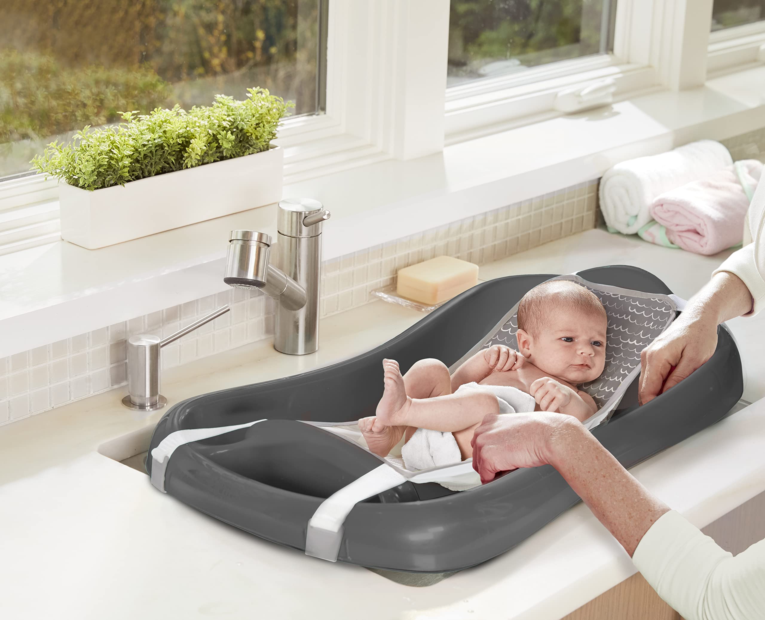 The First Years Renewed Baby Bath Tub - Newborn to Toddler 3-in-1 Baby Tub with Removable Sling - Made with 50% Recycled Material - 0 to 25 LBs