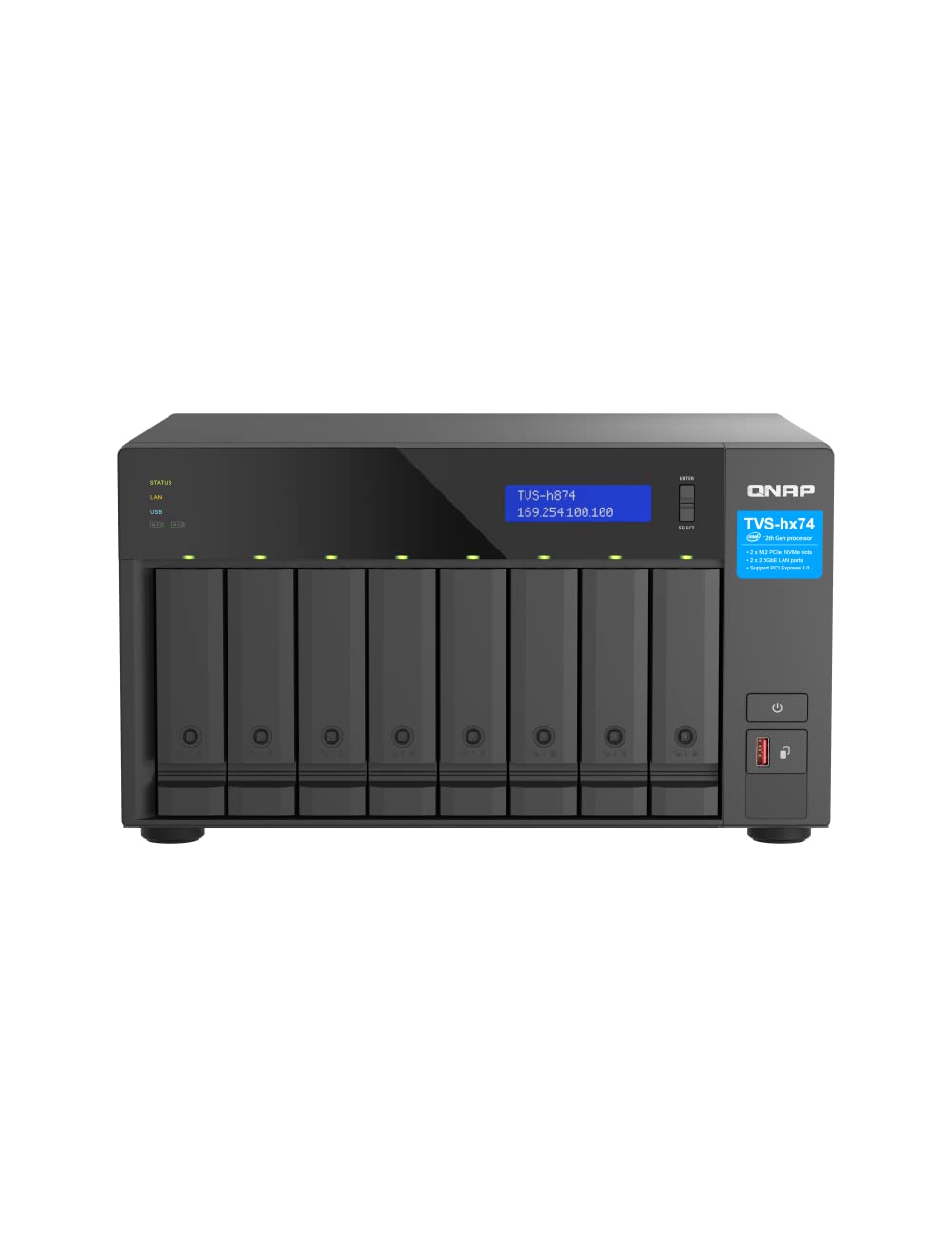 QNAP TVS-h874-i5-32G-US 8 Bay High-Speed Desktop NAS with M.2 PCIe Slots, 12th Gen Intel Core CPU, up to 64GB DDR4 RAM, 2.5 GbE Networking and PCIe Gen 4 expandability (Diskless)